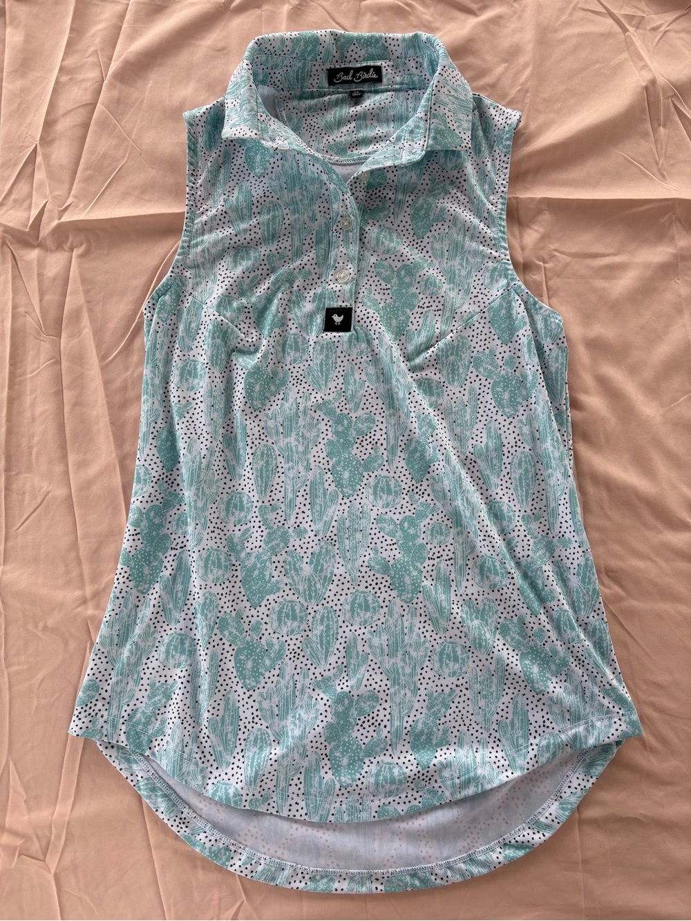 Sleeveless Mint Green / teal Bad Birdie Cactus Polo Top